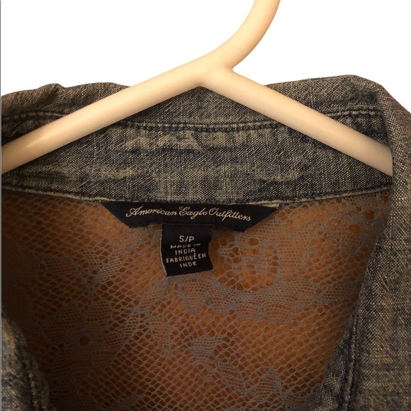 Chambray lace Boho western denim button up shirt coastal cowgirl pearl buttons - Picture 3 of 9